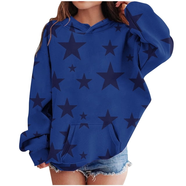 RXIRUCGD Sweat à Capuche Imprimé à Manches Longues pour Enfants, Col Rond, Adapté aux Garçons et Filles Âgés (Bleu, Taille : 7-8 Ans)