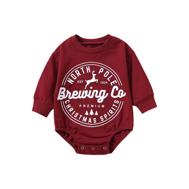 Faithtur Bébé Printemps Automne Romper, Lettre Wapitis Imprimé Manches Longues Col Rond Combinaison/sweatshirt pour Noël