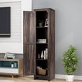 thumbnail image 2 of Costway Linen Tower Bathroom Storage Cabinet Tall Slim Side Organizer w/ Shelf Walnut, 2 of 10