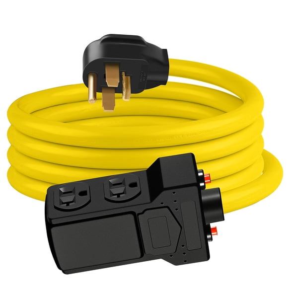 LAKCZIO 10 FT NEMA 14-30P to 5-15R 5-20R Adapter Extension Cord Canada, 10 AWG 4 Outlets Power Strip with Current Protector, 30 Amp Dryer Plug to 20