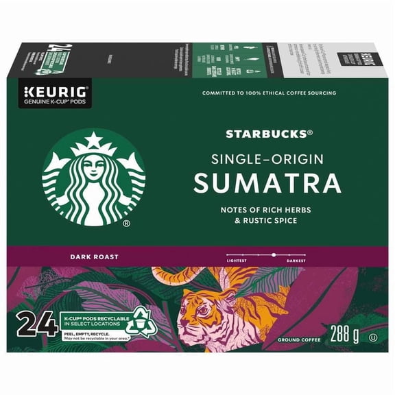 Starbucks® Sumatra Single-Origin Dark Roast Ground Coffee K-Cup® Pods 24 Pods
