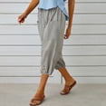 thumbnail image 4 of DPTALR Women Summer Casual Loose Bandage Button Pocket Solid Trousers Capris Pants, 4 of 9