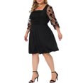 thumbnail image 4 of Agnes Orinda Robe Midi Trapèze Fluide à Volants à Manches Longues Transparente à Encolure Carrée pour Femme Grande Taille1X Noir, 4 of 6
