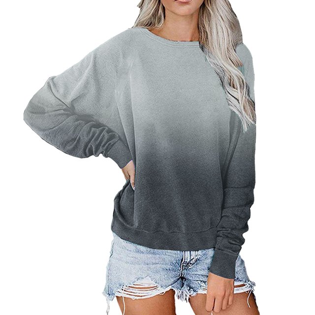 Hauts pour Femmes 2023 T-shirt à Col Rond d'Automne et d'Hiver pour Femmes, Style Décontracté, Manches Raglan, Couleur Dégradée, Haut Ample Décontracté, Jolis Hauts d'Été pour Femmes en Liquidation