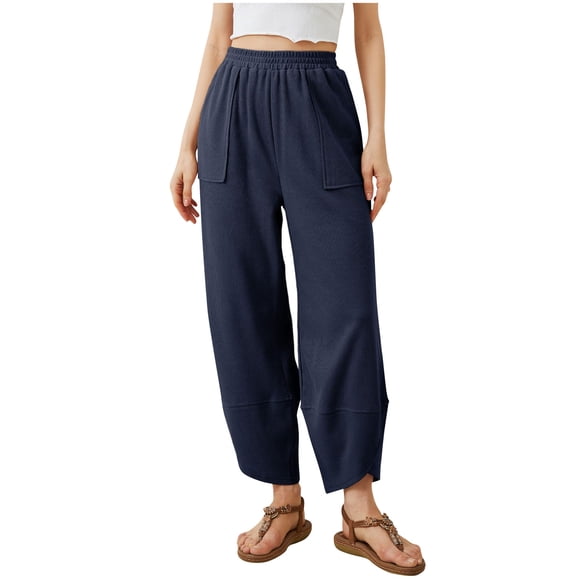 Plebaso Womens Sweatpants Open Bottom Baggy Pants with Pockets Wide Leg Elastic Waist Sweat Pants for Women