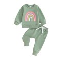 thumbnail image 1 of Faithtur 2PCS Baby Girls Fall Outfits Long Sleeve Rainbow Print Sweatshirt + Pants Set Toddler Clothes, 1 of 9