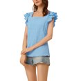 thumbnail image 4 of INSPIRE CHIC Women's Gingham Tops Square Neck Ruffle Cap Sleeves Summer Blouse XL Blue, 4 of 6