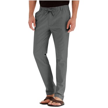 asjyhkr Mens Dress Pants Drawstring Elastic Waist Casual Loose Solid Color Lightweight Breathable Work Business Hiking Pants