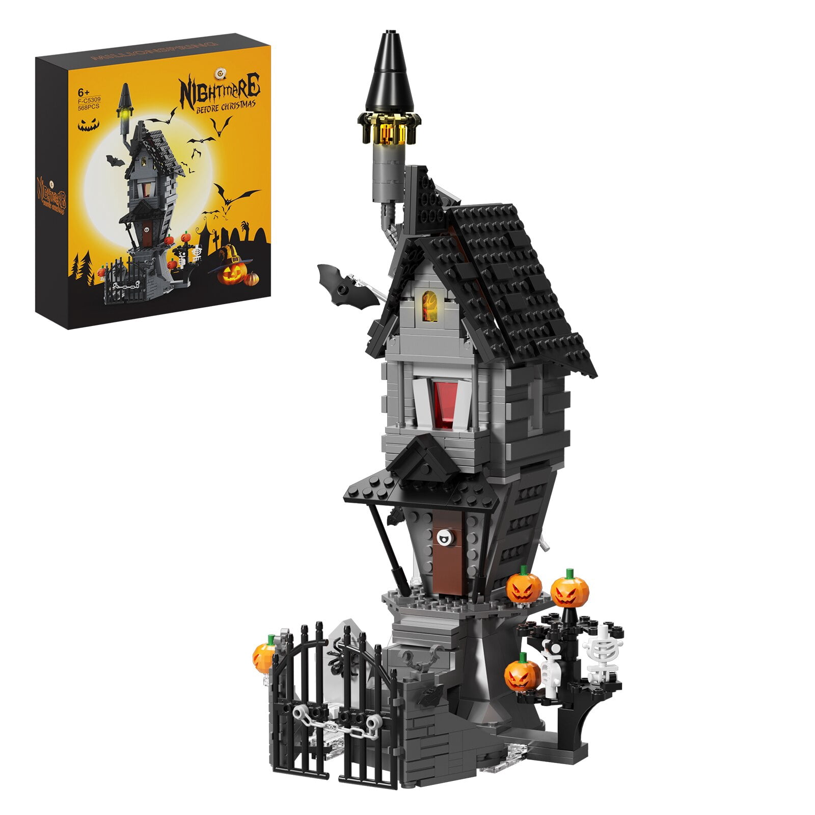MOC Movie Nightmare Christmas Eve Horror House Building Blocks Scary Pumpkin Chimney Cabin Assembly Bricks Toys Halloween Gifts