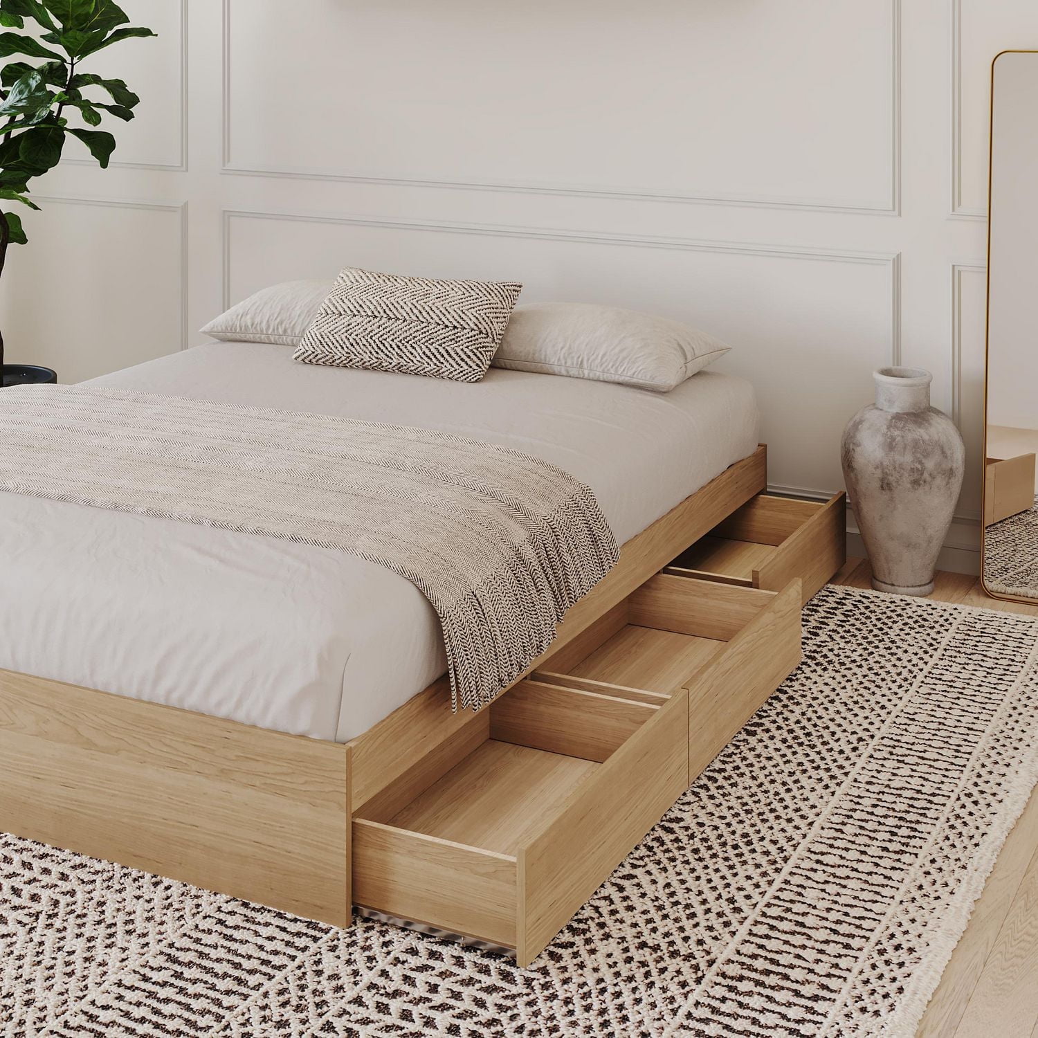 Lit rangement 3 tiroirs Nordik de Nexera, fini Érable naturel