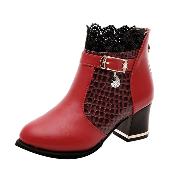 HBFAGFB Ankle Boots for Women Vintage Lace Buckle up Leather Shoes Casual Womens Boots Red Size 40