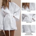 thumbnail image 4 of V-Neck Kimono Cardigan Mini Dress: Cotton Linen, Long Sleeve, Lace Up Robe Style for Summer - L / Green, 4 of 6