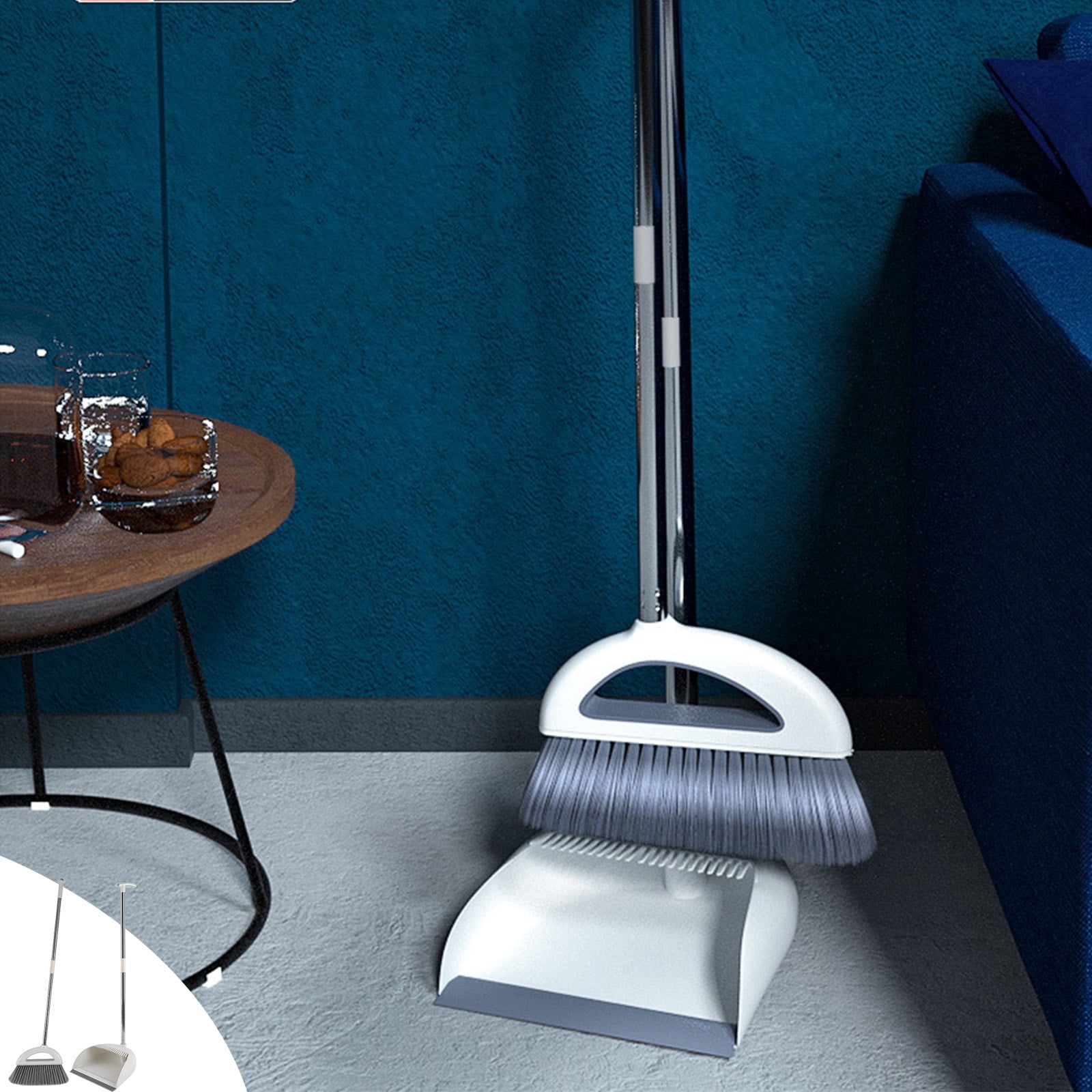 Dvkptbk Portable Broom Brooms Indoor 180° Rotatable Standing Storage Buckle Type Brooms and Dustpan Set with Scraping Teeth and Scraper Cleaning Suitable for Home Cleaning Supplies