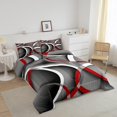 thumbnail image 2 of Stripes Comforter Set Full Kids Teens Gray Black Red Swirls Room Decor Abstract Stripes Circle Bedding Set, 2 of 5