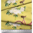 thumbnail image 2 of Soimoi Tissu Georgette Poly Jaune Imprimé Transport de Roses et de Bicyclette au Mètre 52 Pouces de Large, 2 of 3