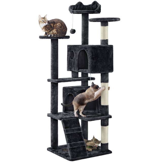 Yaheetech 62.5"H Cat Tree Tower with 3 Scratching Posts, Black