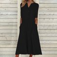 thumbnail image 1 of Pisexur Robe à Manches Courtes Col en V Hauteur Genou Mode Femmes Été Imprimé Décontracté Col en V Boutons Manches Courtes Vacances Poches Robe Femmes, 1 of 5
