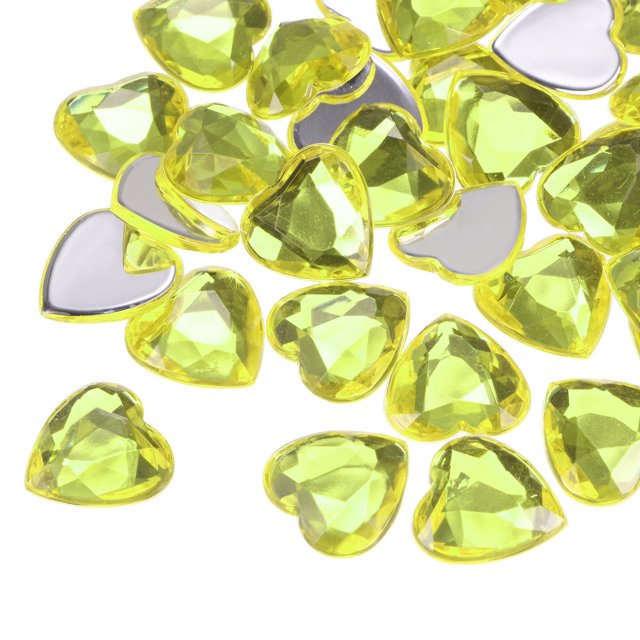Unique Bargains 40 Pcs Acrylic Heart Rhinestone 15mm Flat Back Plastic Gems for Jewelry Making, Light Yellow