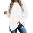 thumbnail image 2 of Pisexur Chandail en Molleton Douillet pour Femmes à Manches Longues Col Rond Mode Couleur Unie Automne chandail Décontracté Ourlet Fendu, 2 of 4