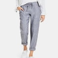 thumbnail image 2 of Dagugfen Plus Size Cotton Linen Pants for Women Ruched Elastic Waist Drawstring Lightweight Flare Legging for Casual, 2 of 6