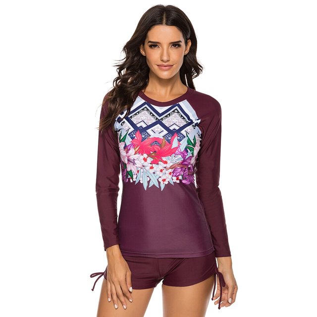 Coofit Two Piece Swimsuit Set Long Sleeve Sun Protection Rash Guard Wetsuit for Women