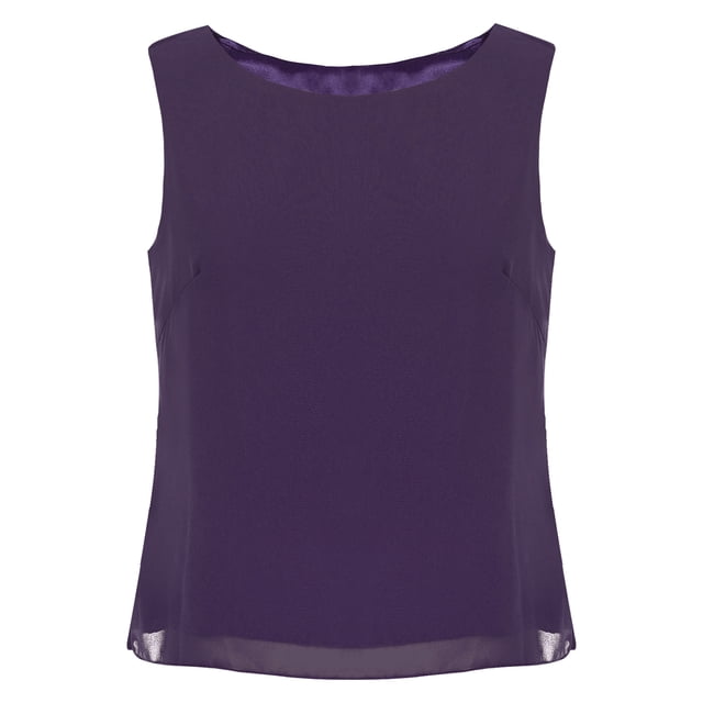 Oyolan Débardeur en Mousseline Uni pour Femme, Col Rond, Camisole Décontractée Sans Manches, Hauts Habillés, Violet, M