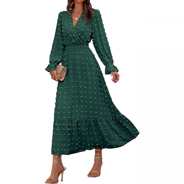 Gspmoly Robes pour Femmes, Robe à Manches Longues Décontractée à Col en V et à la Mode pour Femmes au Tempérament, Robes de Mariage pour Femmes Offres des Fêtes