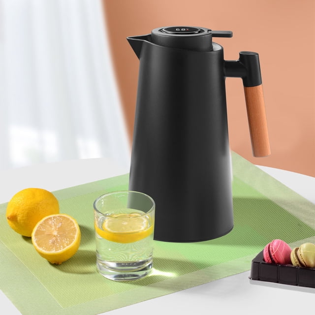 TIMIFIS Gadgets de Cuisine Bouilloire Intelligente Isolée Pot d'Isolation Intelligent pour la Maison Doublure en Verre Double Poignée Bois de Hêtre Forte Conservation de la Chaleur Appuyer sur un Bouton Sortir de l'Eau Cuisine et Salle à Manger