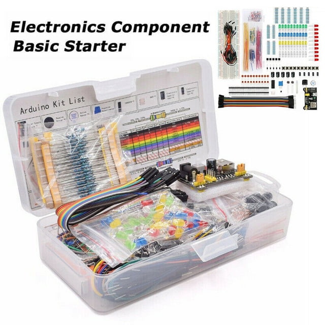 Kit de Démarrage de Câble et Résistance de Planche à Pain 830 pour Composant Électronique Arduino, Comprenant une Planche à Pain à point de Connexion 830, un module d'Alimentation, 65 Fils de Survoltage, 140 Sauteurs Sans Soudure et 20 Câbles Dupont Femelle à Mâle. Comprend Diverses Résistances, des DEL de Plusieurs Couleurs, des Condensateurs, des transistors, des Photorésistances et des buzzers. Emballé dans une Boîte de Rangement en Plastique Transparent avec des Compartiments Organisés et un Tableau de Ré