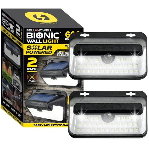 Bell + Howell Bionic Wall Light Max 2 Pack Solar Powered Motion Activated Outdoor Security Lights with COB LEDs