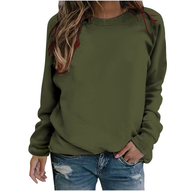 Yuyuzo 2025 Automne Chandail Sport Uni pour Femme Décontracté Ample à Col Rond Raglan à Manches Longues Chandail Tunique Hauts Vert Armée A1