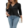 thumbnail image 4 of Blouses à Manches 3/4 Col en V pour Femmes Chemise Boutonnée Printemps Ample Décontractée Mode Urbaine, 4 of 6