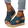 thumbnail image 3 of Kcodviy Ladies Solid Color Hollow Rope Sandals for Women Out Leather Open Toe Sandals for Women Wide Width Buckle Wedge Heel Sandals, 3 of 7