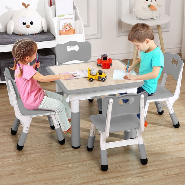 Eastvita Ensemble Table et Chaises - Hauteur pour Tout-Petit - Bureau Réglable avec Surface pour Graffiti 4 Places