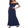thumbnail image 3 of Women‘s Summer Long Evening Dress Solid Color Off Shoulder High Split Mermaid Hem Party Dress, 3 of 7