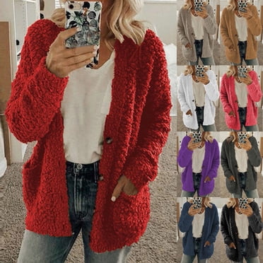 XZNGL Sweaters for Womens Sweaters Womens Cardigan Sweaters Women Casual Plus Size Plush Sweater Pockets Outerwear Buttons Cardigan Coat