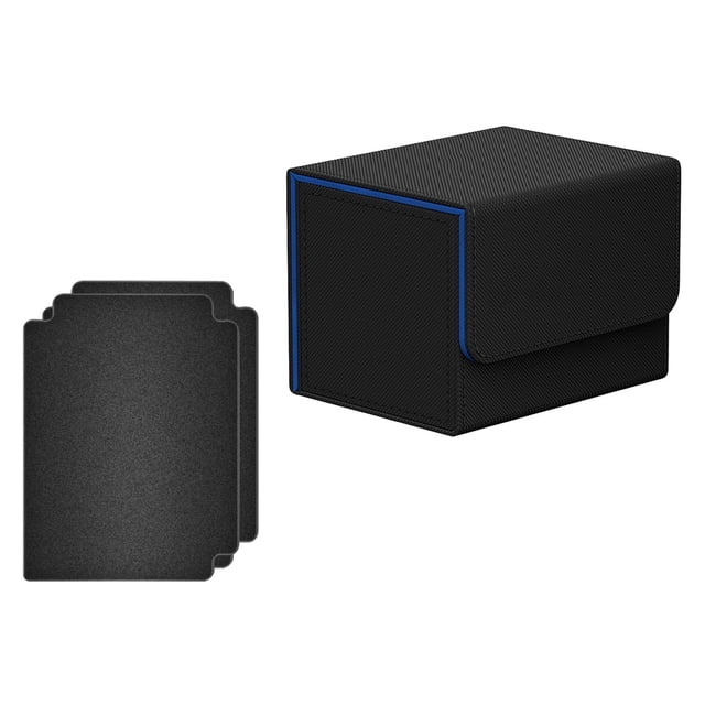 Card Deck Box Organizer for 100+ Sleeved Cards for Collectible Playing Card Box Black Blue
