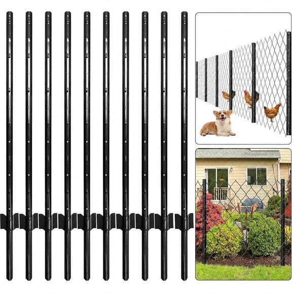 Metal Fence Post 5 Feet,Pack of 8,U Post for Wire Fence, No Dig Steel U Posts Fencing,Wire Mesh Fences Poles Sign Outdoor Light Duty for Lawn Garden