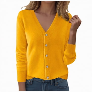 Splozh Women's 2025 Knit Cardigan Sweaters Womens Printed Casual Cardigan Long Sleeved Top Cardigan Jacket Top Yellow,M