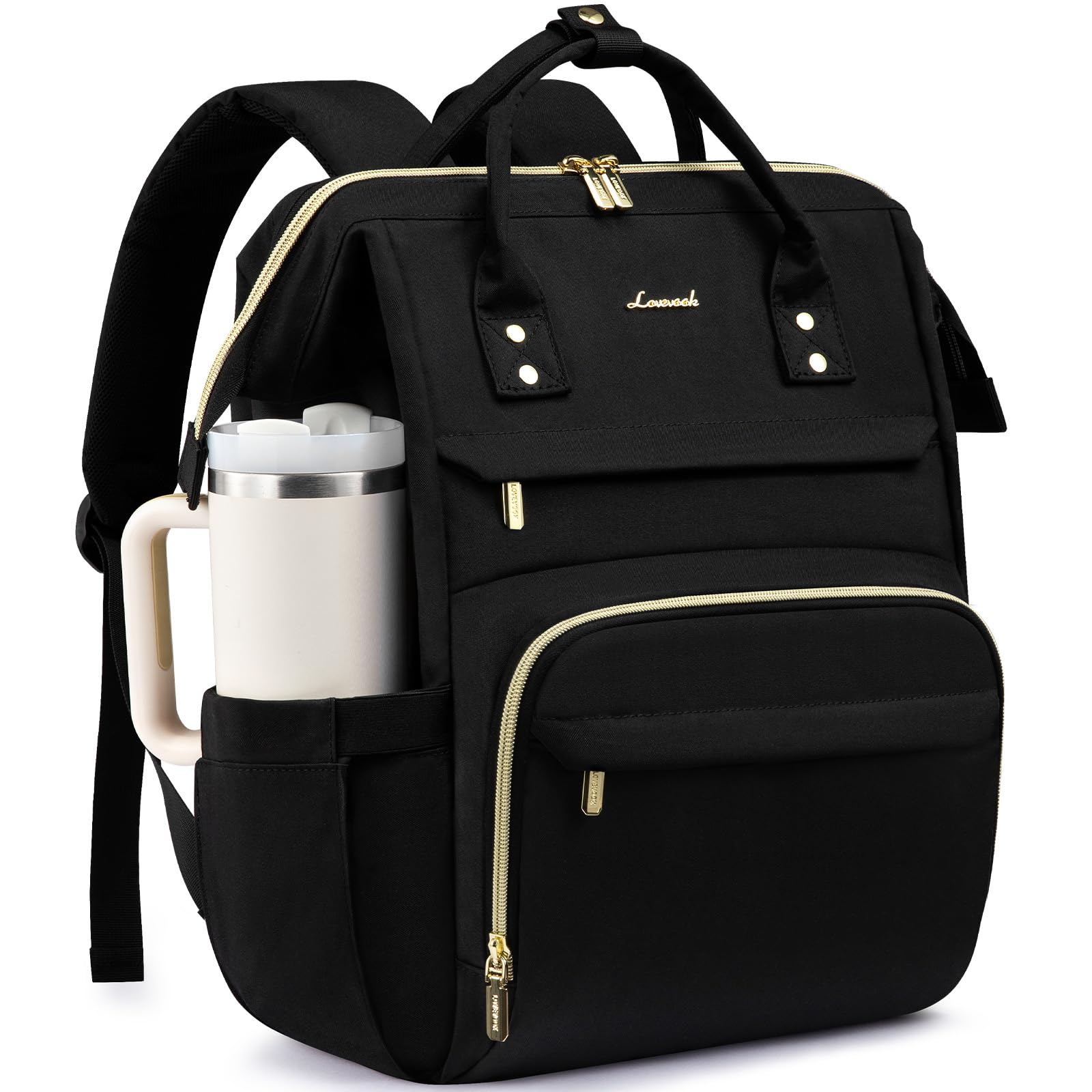 LOVEVOOK Laptop Backpack for Women with Giant Tumbler Holder Pocket,18 inch Waterproof Travel Backpack Purse Computer Laptop Bag,