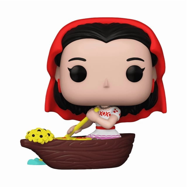 Funko Pop! Jeux de Société: Loteria - La Chalupa Figurine en Vinyle Montrant un Personnage Féminin Orienté vers l'Avant avec des Cheveux Noirs et un Foulard Rouge, Portant une Robe Blanche avec des Détails Rouges et Violets, Assis dans un Bateau Brun Tenant une Pagaie Jaune, avec des Fleurs Jaunes à l'Avant du Bateau, sur un Fond Blanc.
