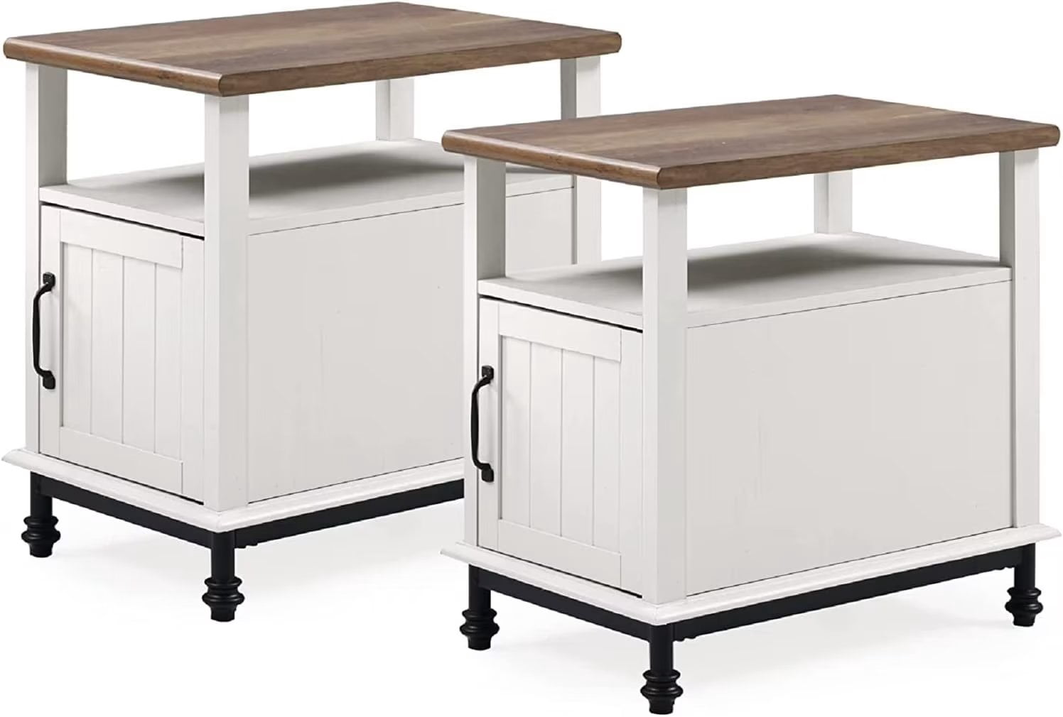 WAMPAT Farmhouse White Nightstands Set of 2, Wood Bed Side Table with Open Storage, Modern Cabinet Shelf End Table for Bedroom and Living Room