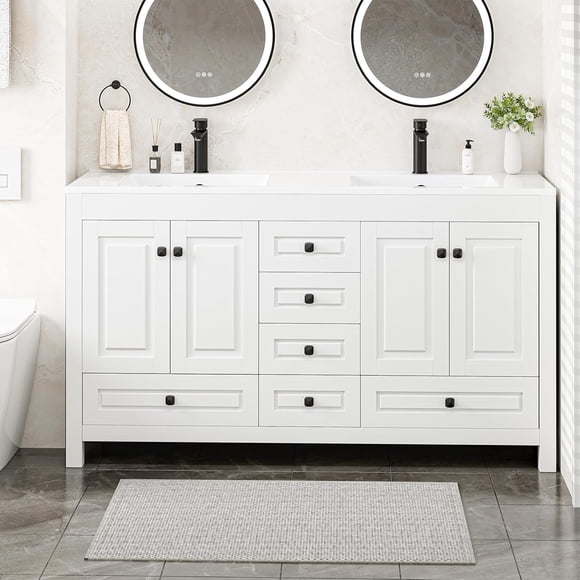 GAZHOME Bathroom Vanity with Double Sink , Modern Thickened Bathroom Storage Cabinet, 60 inch