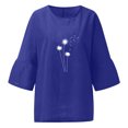 thumbnail image 3 of Hauts d'Été pour Femmes 2023 Mode Femmes Été Imprimé Trois Quarts Manches Courtes Col Rond Régulier T-Shirt Bohème Grande Taille pour Femmes, 3 of 4