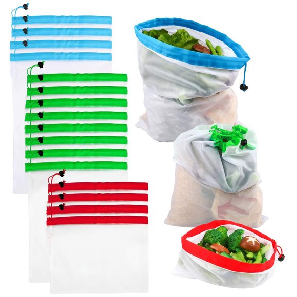 2PCS Eco-Friendly Fruit and Vegetable Mesh Bag Polyester Mesh Bag Drawstring Pocket Reusable Shopping Bag