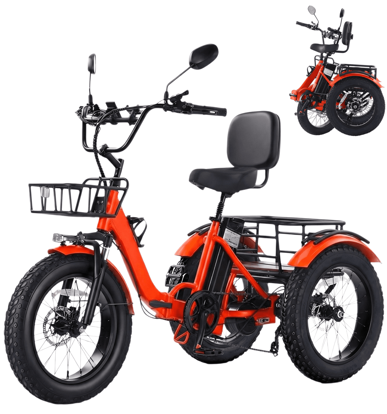 NOMIGO Electric Tricycle 3 Wheel Folding Electric Bicycle with 48V16Ah Lithium Battery 750W 20*4.0" Fat Tire Electric Tricycle for Adults