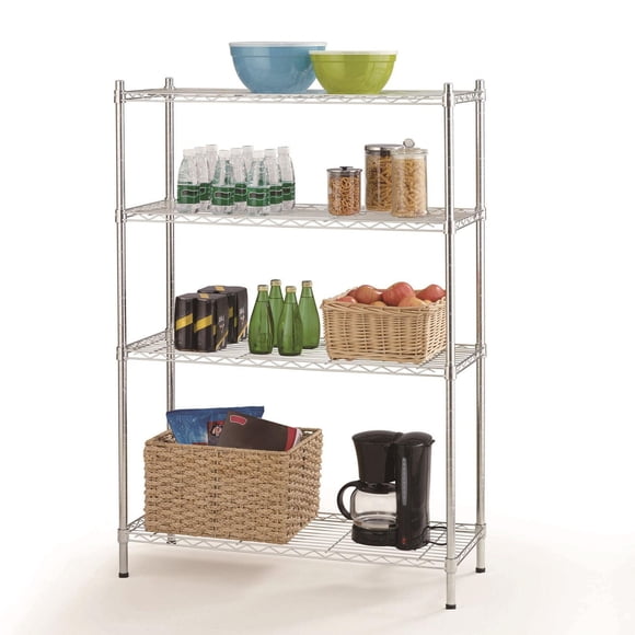 Hyper Tough 4 Tier Metal Storage Rack, 4-Shelf, 350lbs Loading Capacity, Storage Rack for Laundry, Bathroom, Kitchen etc. Chrome Color