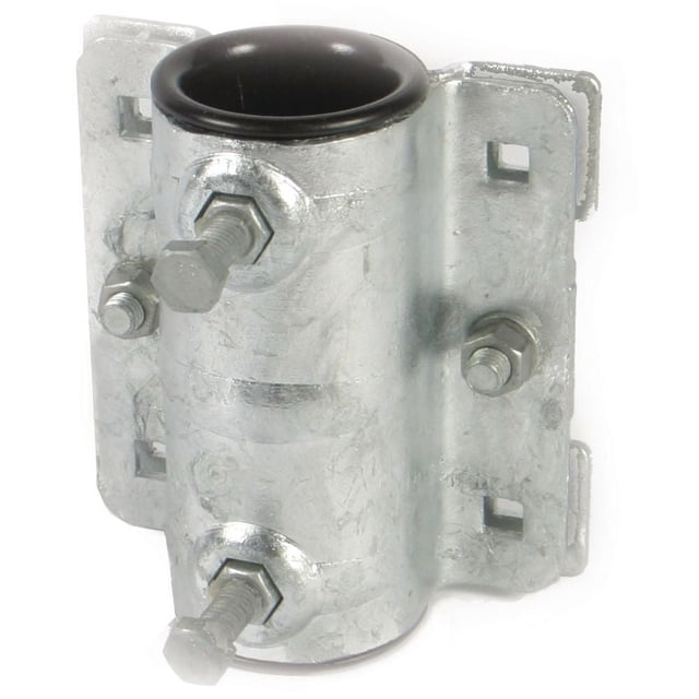 Port Side Manchon de Tuyau de Qualité Commerciale en Acier Galvanisé avec Deux Boulons Galvanisés à Trempage à Chaud de 3/8 Po et des Écrous d'Épaule, Doté d'Un insert en Caoutchouc Noir Amovible, Conçu pour s'Adapter aux Tuyaux de 1 5/8 Po et 1 7/8 Po de Diamètre pour Ancrer des Quais Flottants et Permettant le Réglage de la Hauteur.