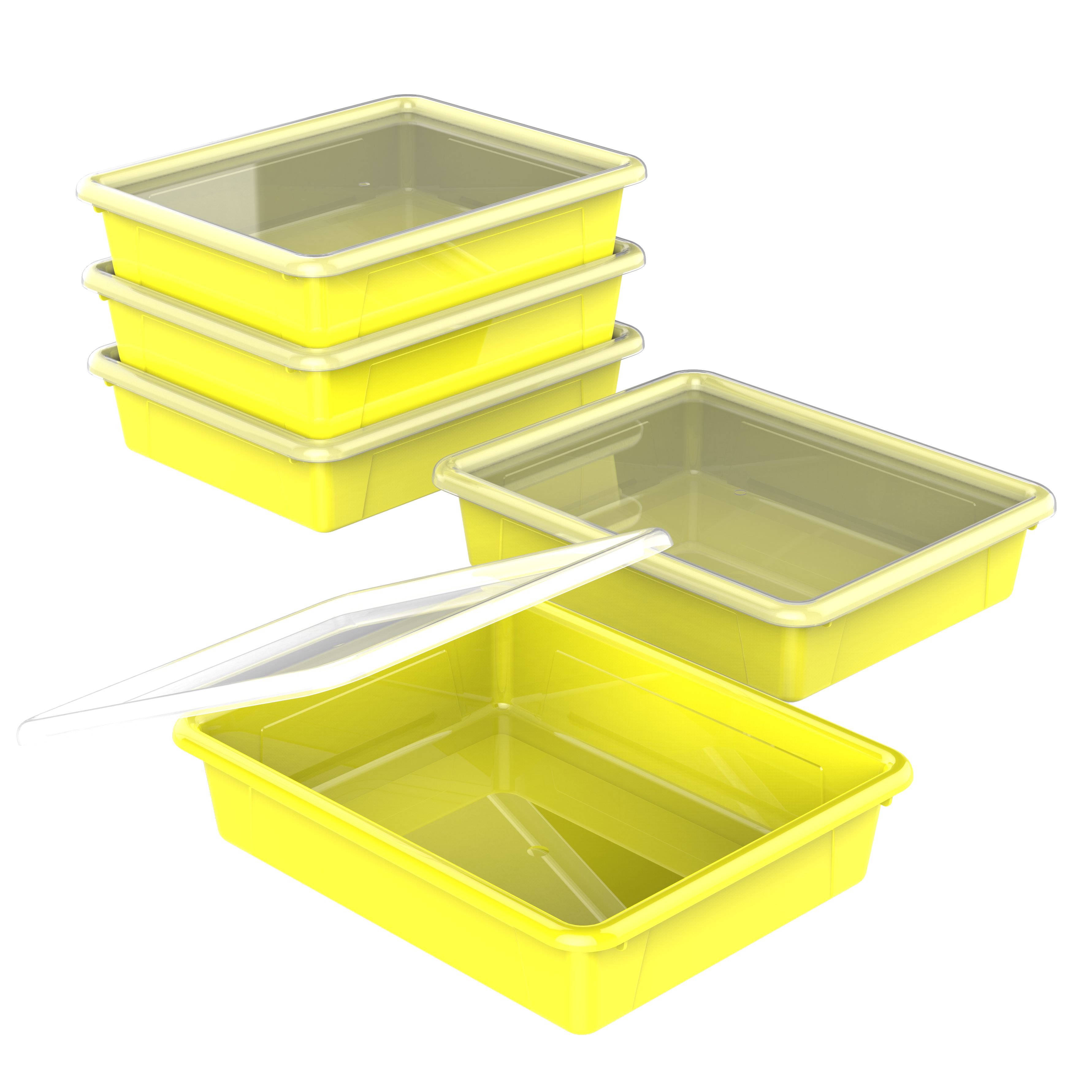 Storex Flat Storage Tray with Lid, Letter Size, 10 x 13 x 3 Inches, Yellow, 5-Pack