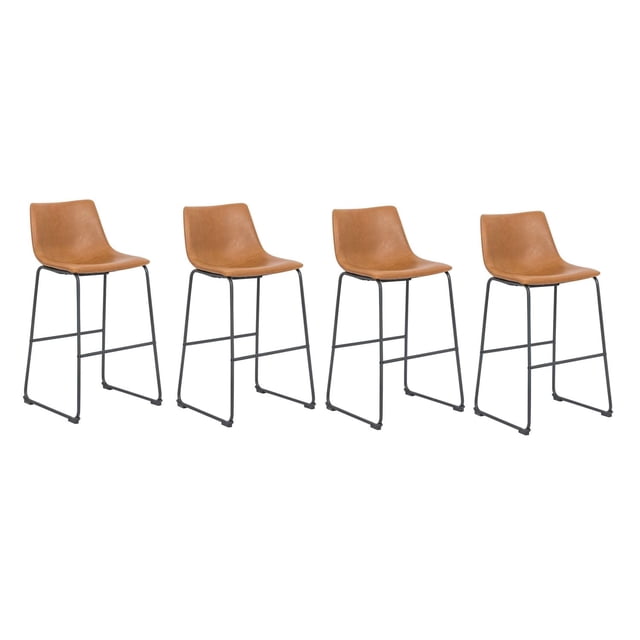 Plata Décor Landon Stool 30 Pouces en Beige - Ensemble de 4 avec Quatre Tabourets de bar Dotés de Sièges en Cuir PU Beige et de Cadres en Acier Enduit de Poudre Noir, Lignes Angulaires Adoucies pour un style Industriel, Mesurant 38,5 Pouces de Hauteur avec une Hauteur d'Assise de 29 Pouces, 18 Pouces de Largeur et 22 Pouces de Profondeur, Idéal pour les Sièges de Cuisine et de Salle à Manger et Convient comme Tabourets de Comptoir Modernes.